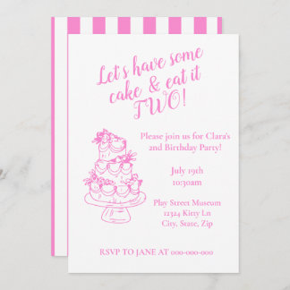 Girly Pink 2nd Birthday Invitation - Cake Theme Einladung