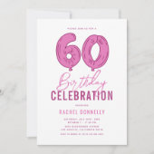 Girly Pink 60. Geburtstagsparty Einladung (Vorderseite)