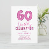Girly Pink 60. Geburtstagsparty Einladung (Stehend Vorderseite)