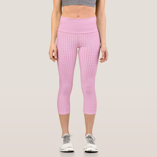 Girly Pink 60er Gingham Kariert Checkered Pattern Capri Leggings (Vorderseite)