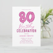 Girly Pink 80. Geburtstagsparty Einladung (Stehend Vorderseite)