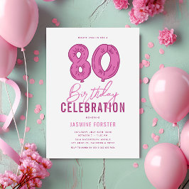 Girly Pink 80. Geburtstagsparty Einladung