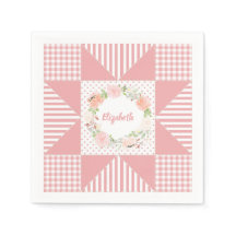 Girly Pink Abend Star Quilt Rose Wreath und Name