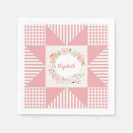 Girly Pink Abend Star Quilt Rose Wreath und Name Serviette