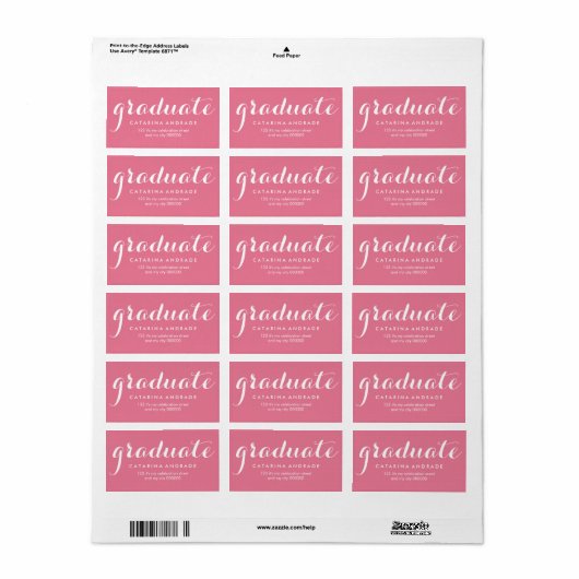 Girly Pink Abschluss Modernes kalligraphisches Gra Adressaufkleber (Vorne)