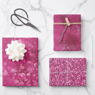 Girly Pink Abstrakt Glitzy Glam Glitzer Geschenkpapier Set