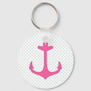 Girly Pink Anchor Polka Dot Nautical Design Schlüsselanhänger