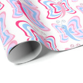 Girly Pink and Blue Butterfly Pattern Geschenkpapier (Rolleneckpunkt)