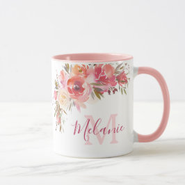Girly Pink and Coral Rose Name Monogram Tasse