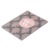 Girly Pink and Grey Damask Monogram Notizblock (Linke Seite)