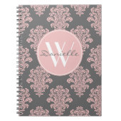 Girly Pink and Grey Damask Monogram Notizblock (Vorderseite)