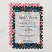 Girly Pink Aqua Champagne Gold Rose Einladung (Vorne/Hinten)