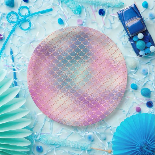 Girly Pink Aqua Gold Meerjungfrau Pappteller (Party)