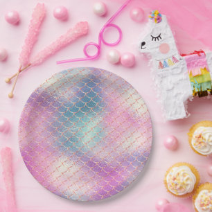 Girly Pink Aqua Gold Meerjungfrau Pappteller