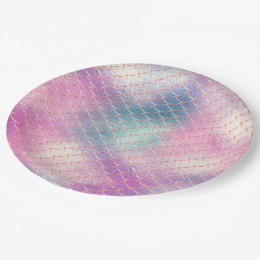 Girly Pink Aqua Gold Meerjungfrau Pappteller (Schrägansicht)