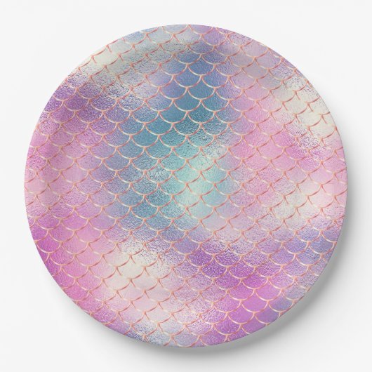 Girly Pink Aqua Gold Meerjungfrau Pappteller (Vorderseite)