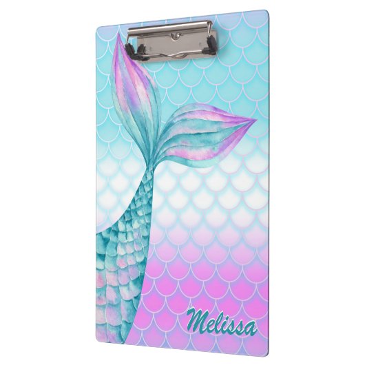 Girly Pink Aquamarin Mermaid Schwanz Scales Person Klemmbrett (Links)