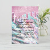 Girly Pink Aquamarin Pearl Opal Glitzer Tropfen Sw Einladung (Stehend Vorderseite)