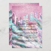 Girly Pink Aquamarin Pearl Opal Glitzer Tropfen Sw Einladung (Vorne/Hinten)