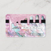 Girly Pink Aquamarin Pearl Opal Glitzer Tropfens C Visitenkarte (Rückseite)