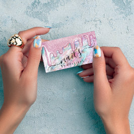 Girly Pink Aquamarin Pearl Opal Glitzer Tropfens N Visitenkarte