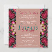 Girly Pink & Aquamarine Rose Special Party Einladu Einladung (Rückseite)