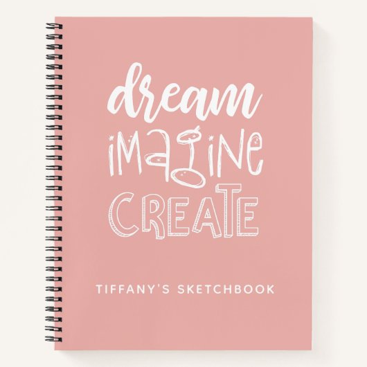 Girly Pink Artist Sketchbook mit Name Notizblock (Vorderseite)