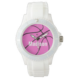 Girly Pink Basketball Individuelle Name/Text Girls Armbanduhr