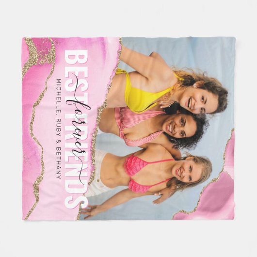 Girly Pink Best Friends Forever Foto Fleecedecke (Vorderseite (Horizontal))