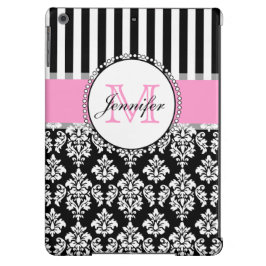 Girly Pink Black Damask Mit Monogramm gestrichen Case-Mate iPhone Hülle