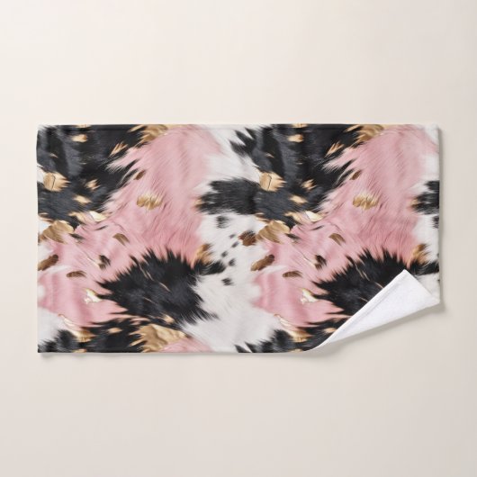 Girly Pink Black Gold Cowgirl Cowhide Badhandtuch Set (Handtuch)