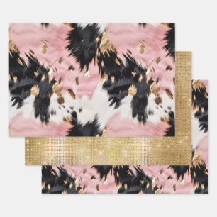 Girly Pink Black Gold Cowgirl Cowhide Geschenkpapier Set