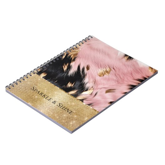 Girly Pink Black Gold Cowgirl Cowhide Notizblock (Linke Seite)