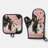 Girly Pink Black Gold Cowgirl Cowhide Ofenhandschuh & Topflappen-Set (Vorderseite)