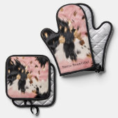 Girly Pink Black Gold Cowgirl Cowhide Ofenhandschuh & Topflappen-Set (Vorderseite/Rückseite)