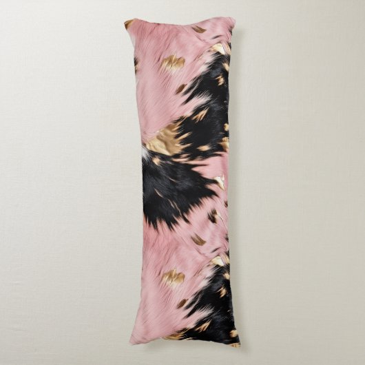 Girly Pink Black Gold Cowgirl Cowhide Seitenschläferkissen (Vorderseite Vertikal)