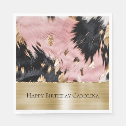 Girly Pink Black Gold Cowgirl Cowhide Serviette (Vorderseite)