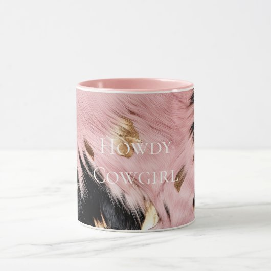 Girly Pink Black Gold Cowgirl Cowhide Tasse (Zentrum)