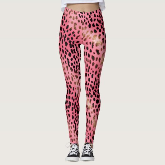 Girly Pink Black Leopard Leggings (Vorderseite)