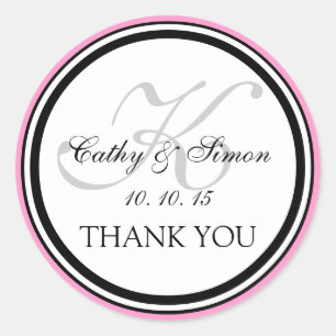 Girly Pink Black Monogram K Wedding Danke Runder Aufkleber