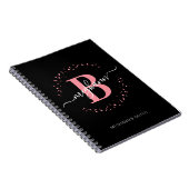 Girly Pink Black Name Script Monogram School Edito Notizblock (Rechte Seite)