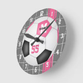 girly pink black personalized soccer runde wanduhr (Winkel)