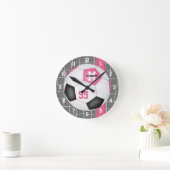 girly pink black personalized soccer runde wanduhr (Zuhause)