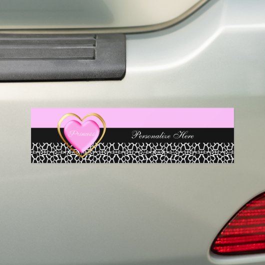 Girly Pink Black Princess Giraffe Print and Name Autoaufkleber (Auf Auto)