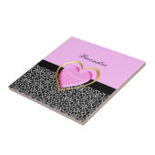 Girly Pink Black Princess Giraffe Print and Name Fliese (Seite)
