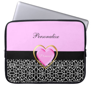 Girly Pink Black Princess Giraffe Print and Name Laptopschutzhülle