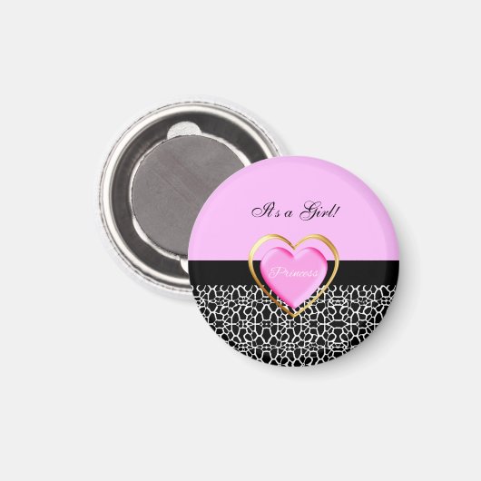 Girly Pink Black Princess Giraffe Print and Name Magnet (Vorderseite/Rückseite)