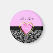 Girly Pink Black Princess Giraffe Print and Name Magnet (Vorne)