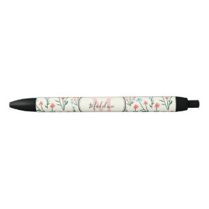 Girly Pink Blue Flowers Muster Elegantes Monogramm Kugelschreiber