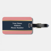 Girly Pink Blue Gold Streifen Muster Name Gepäckanhänger (Rückseite horizontal)